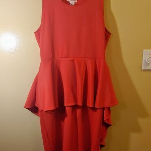 Red high low formal dress.